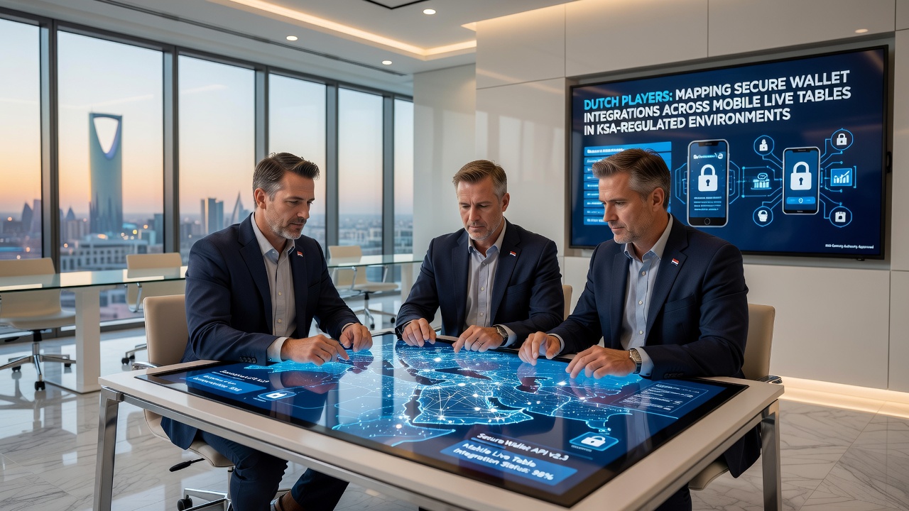 Illustratie van mobiele live table interfaces met veilige wallet-integraties in KSA-gereguleerde omgevingen