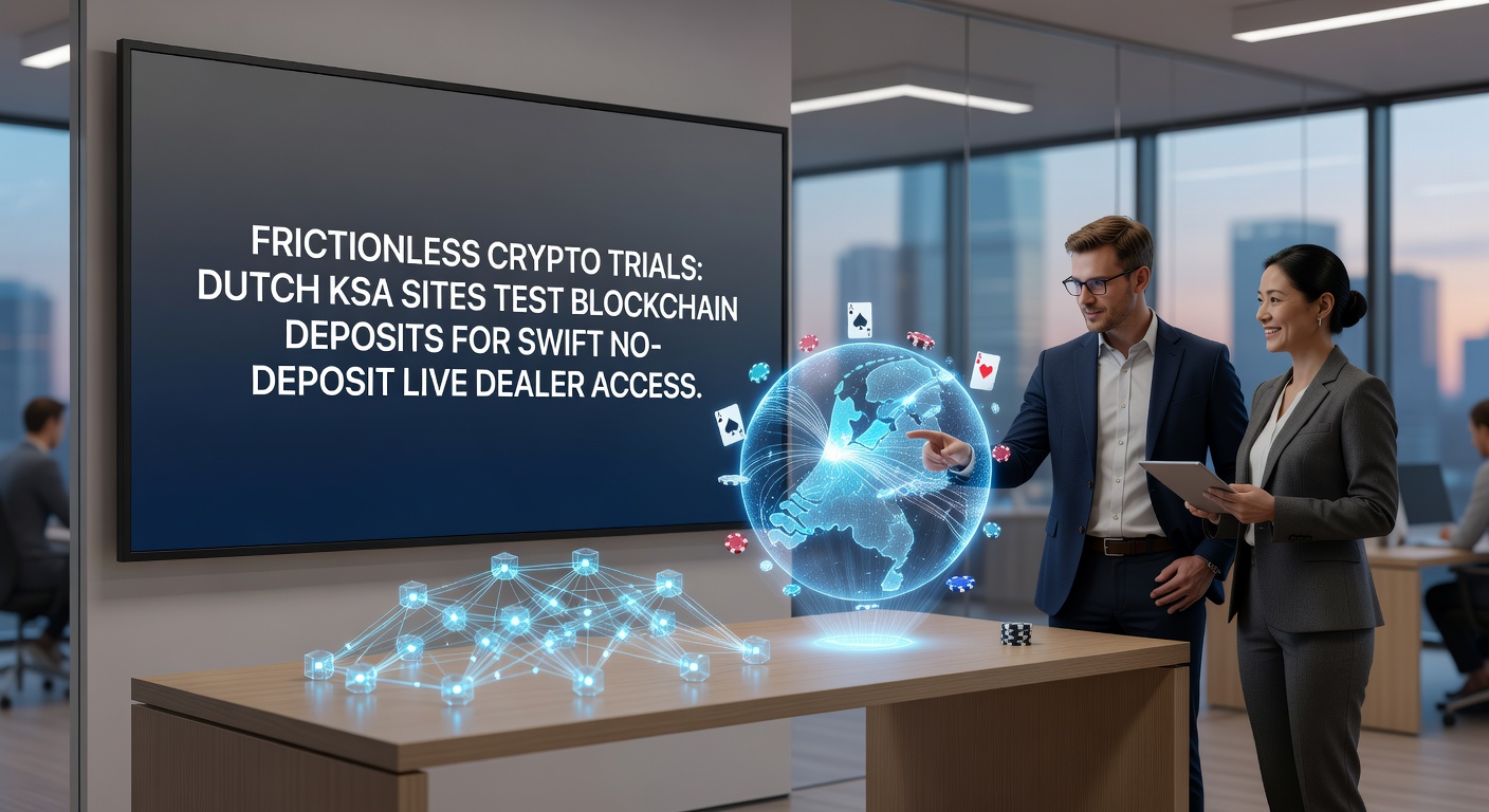 Grafische weergave van blockchain-transacties in een Nederlands online casino, met live dealer tafels op de achtergrond en crypto-munten die naadloos binnenstromen