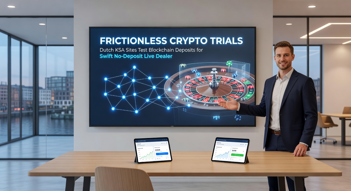 Close-up van een live dealer aan een blackjacktafel met blockchain-symbolen en crypto-wallets geïntegreerd in het interface, illustrerend snelle deposits