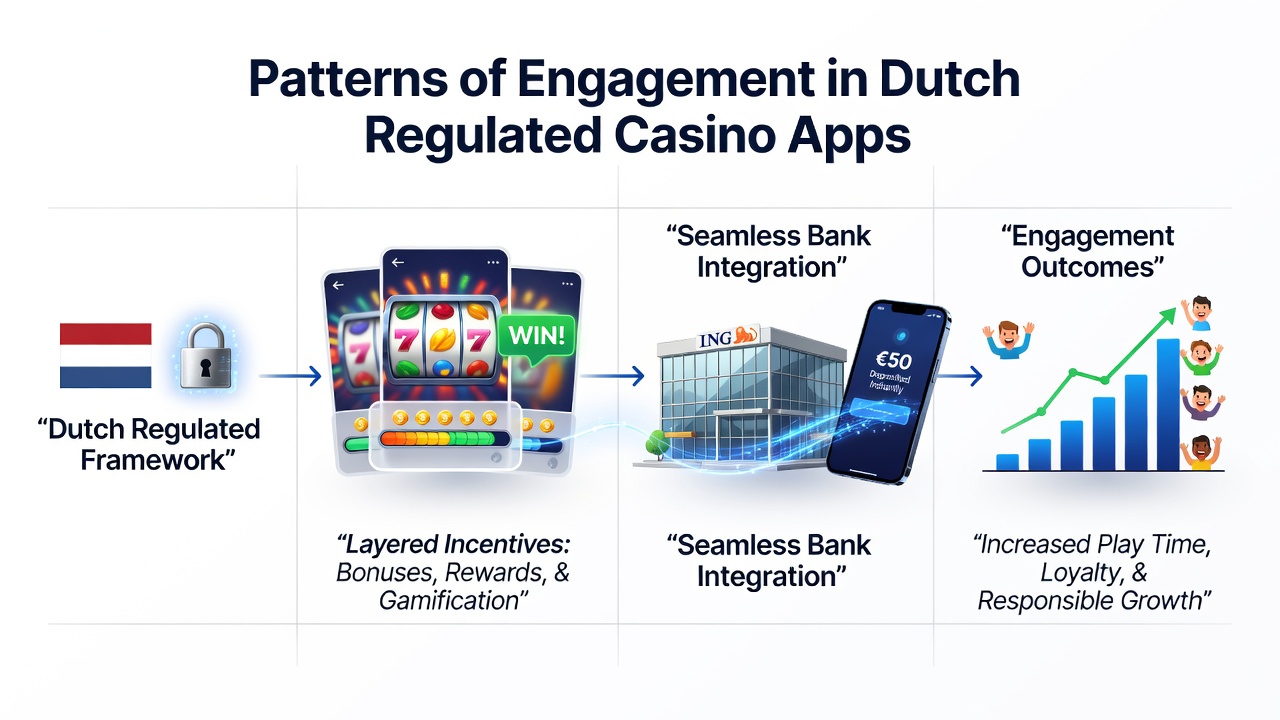 Mobiele app-interface met gelaagde beloningen en iDEAL-transacties in een Nederlandse casino-app