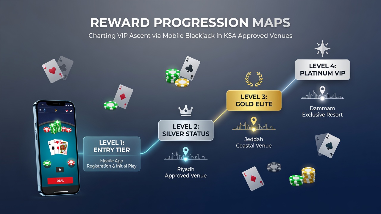 Grafische weergave van VIP-progressie in mobiele blackjack bij KSA-goedgekeurde Nederlandse casinos